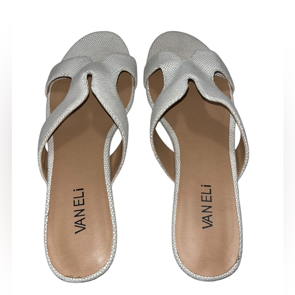 VAN ELi Tallis Cream Light Tan Snakeskin Embossed Leather Slide Sandals Size 9 N - Picture 2 of 7